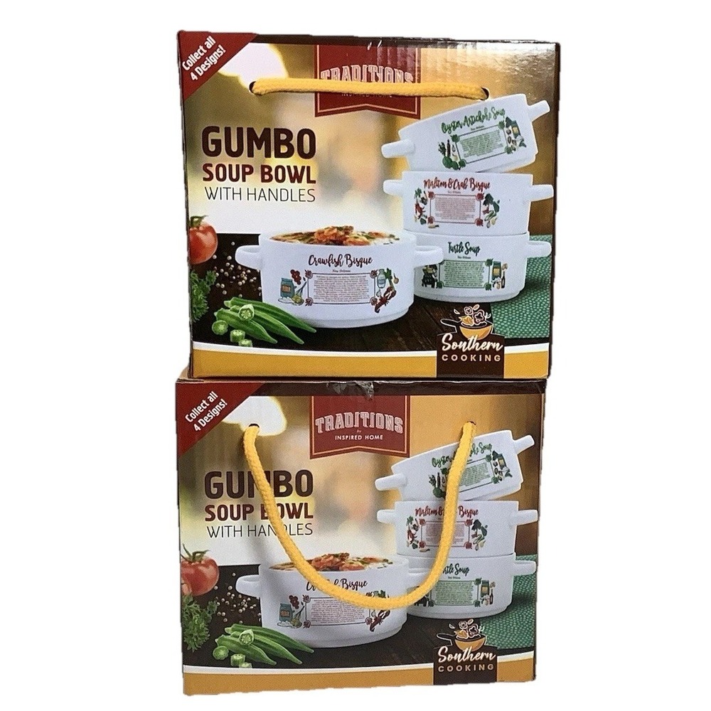 Lot of 2 Gumbo Soup Bowls with Handles Crawfish Bisque - Artichoke Soup Recipes